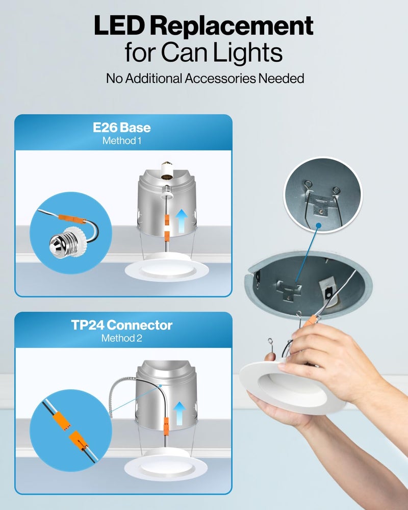 Sunco Lighting سنكو 12 عبوة 6 بوصة ضوء LED مدمج، أضواء داونلايت قابلة للتعديل للسقف، حواف بفل، 1050 لومن، 13 واط (معادل 75 واط)، 6000 كيلفن ضوء النهار الفاخر، قابل للتعتيم، مصنف للرطوبة UL - Image 5